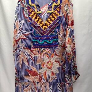 Soft Surroundings Bohemian Multicolored Floral Tunic W 2X Embroidery Crinkled